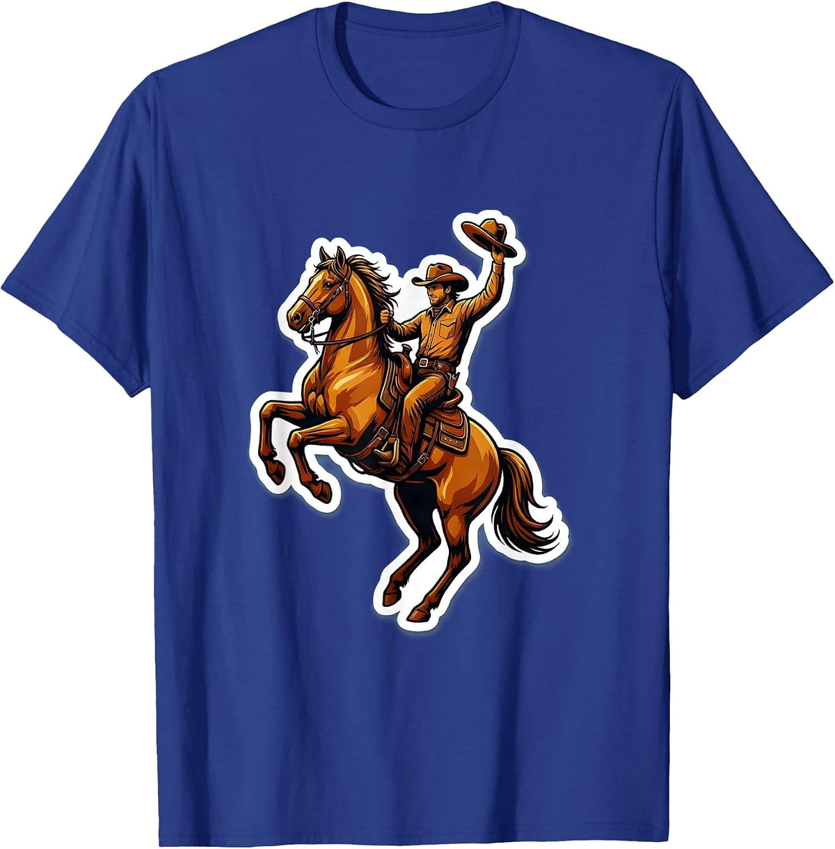Men's Cowboy Tipping Hat Bareback Riding Illustration T-Shirt - Royal Blue