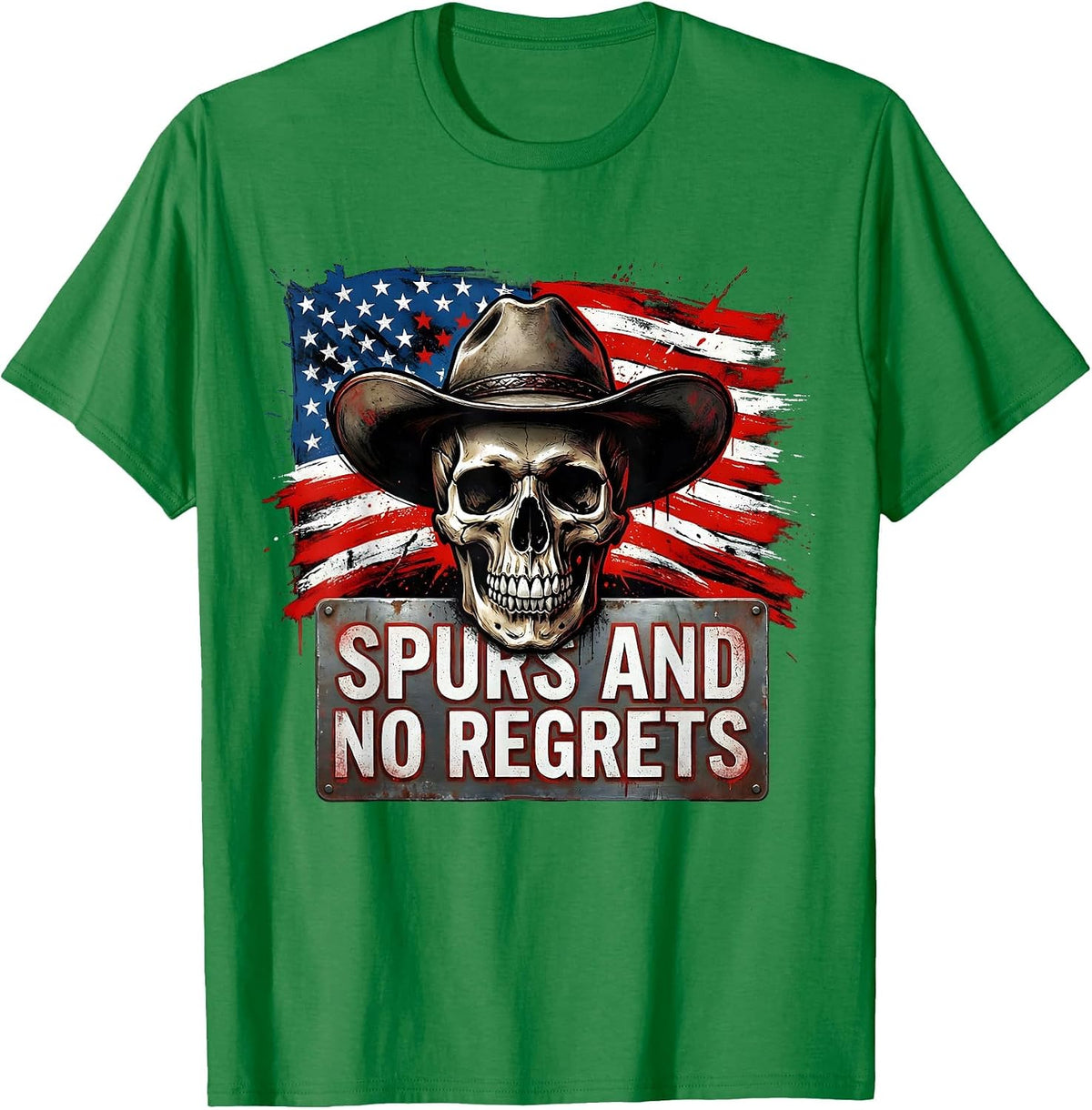 Men's Spurs and No Regrets Western Cowboy Design T-Shirt - Kelly Green