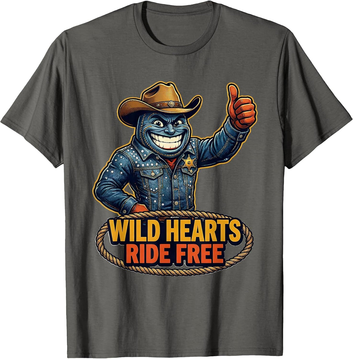 Men's Wild Hearts Ride Free Denim Cowgirl Design T-Shirt - Asphalt Grey