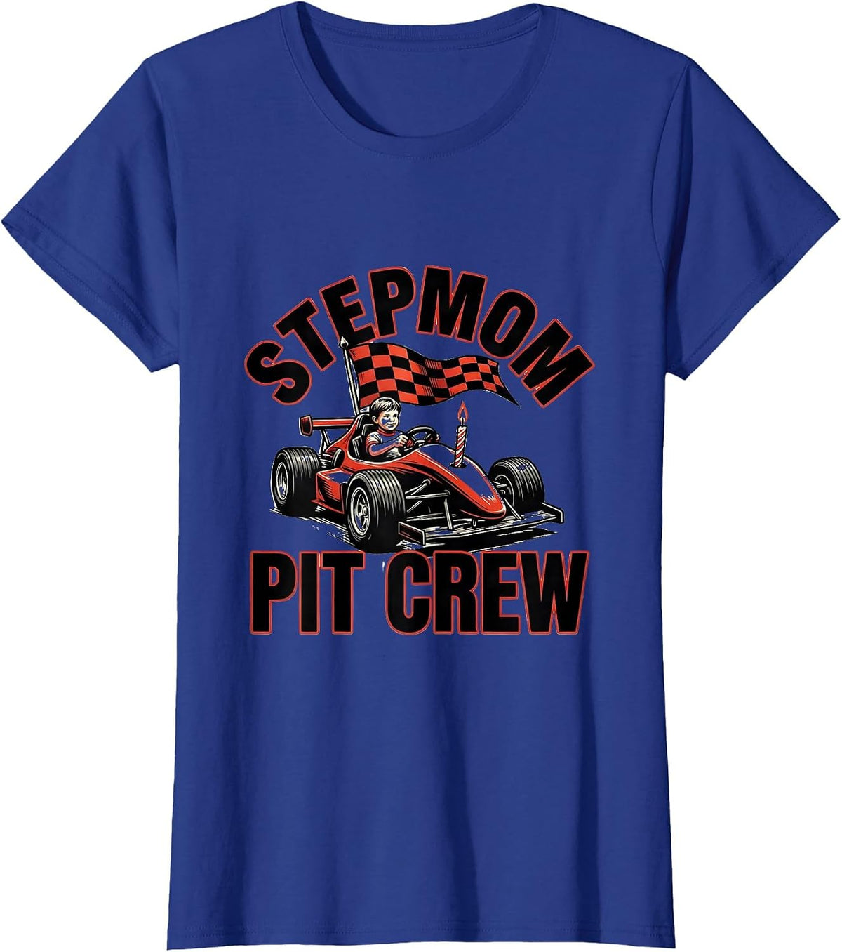 Women's Stepmom Pit Crew Race Car Birthday Party Family Matching T-Shirt - Royal Blue