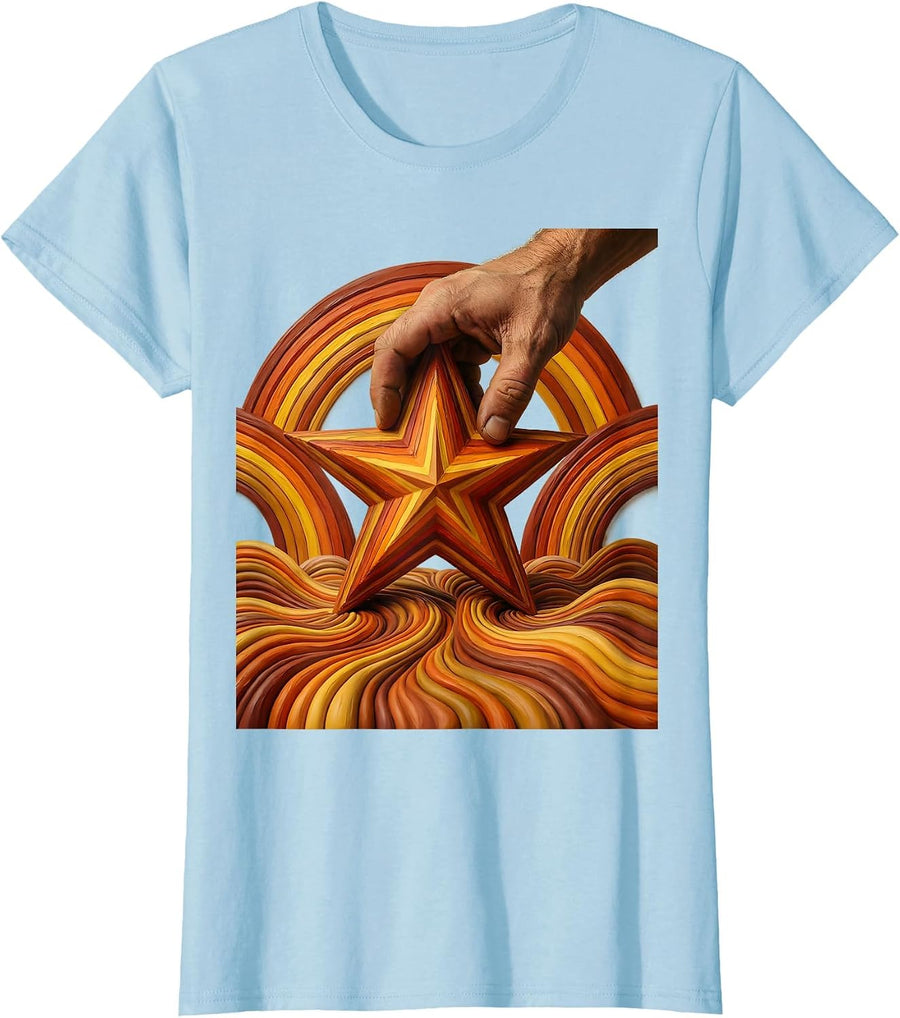 Women's 2nd Grade Teacher Gold Star Hand Stamp Design T-Shirt - Baby Blue