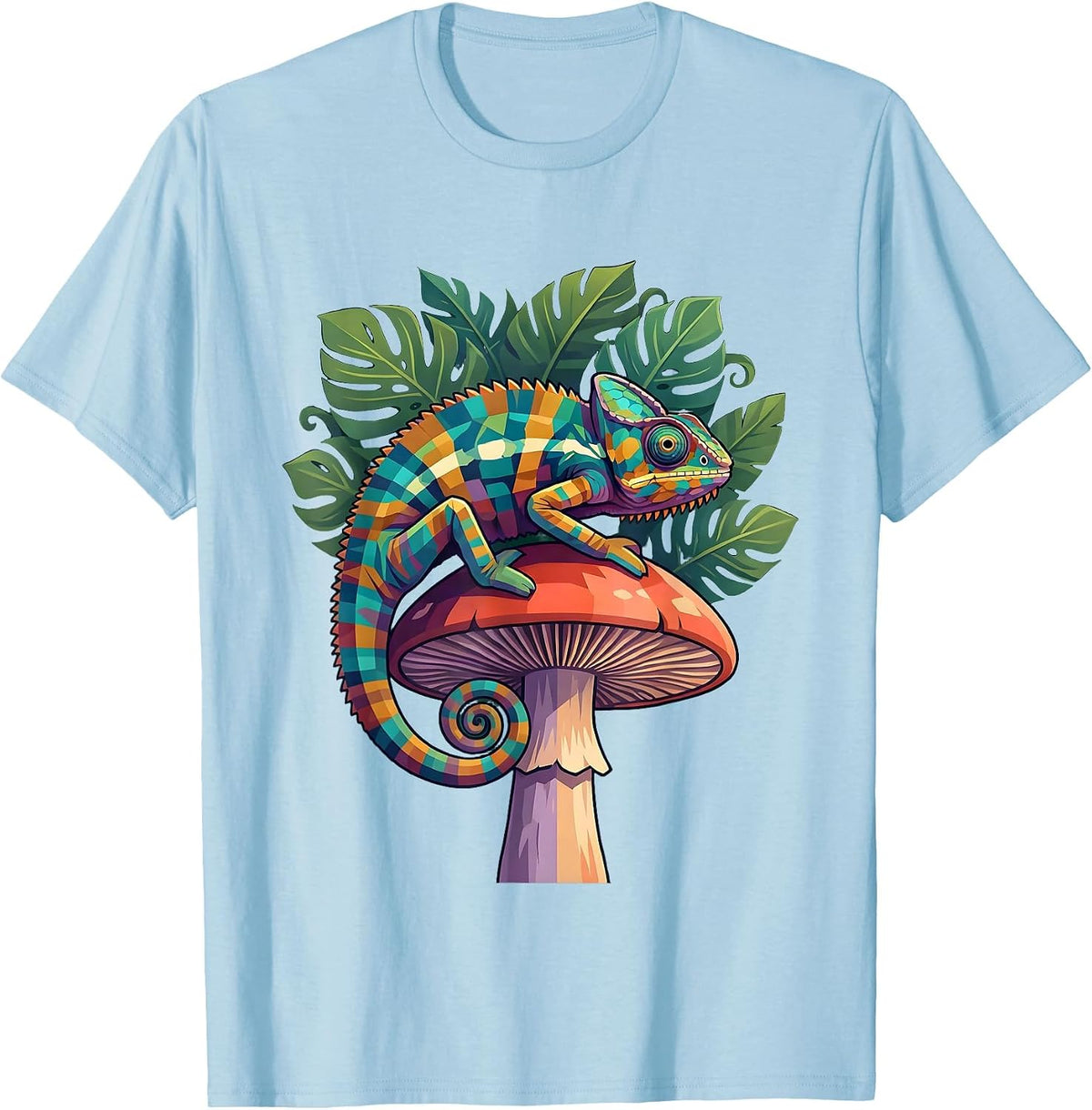 Men's Chameleon Glowing Mushroom Jungle Art T-Shirt - Baby Blue
