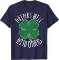 Drinks Well with Others St. Patrick's Day Drunk Beer Funny T-Shirt - Navy Blue