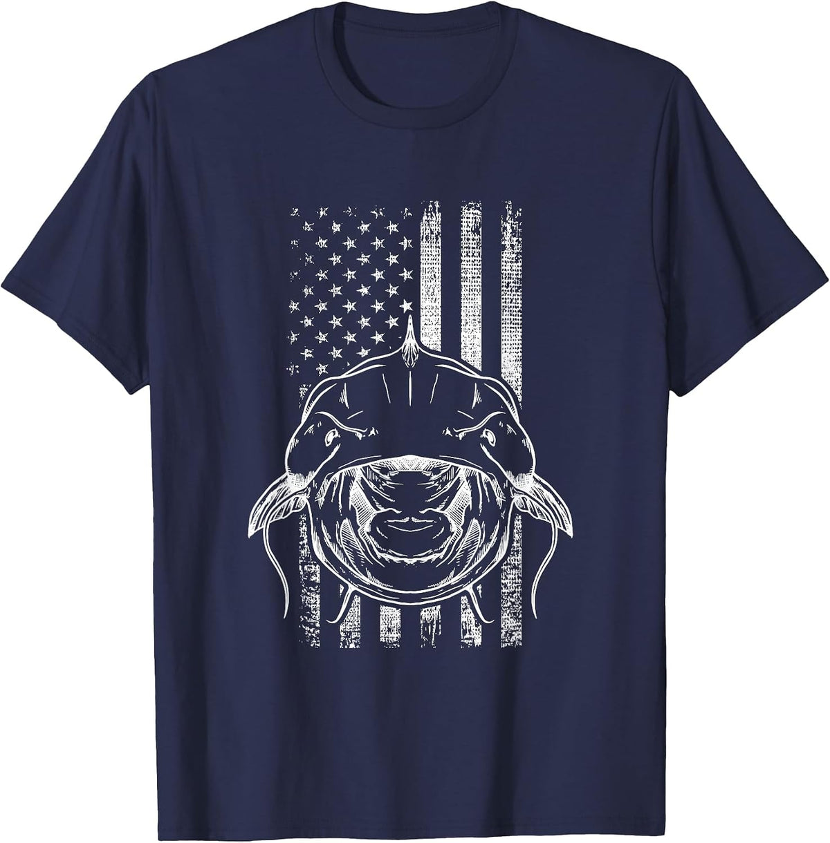 Distressed Flathead Catfish Shovelhead Cat Mudcat Noodling T-Shirt - Navy Blue