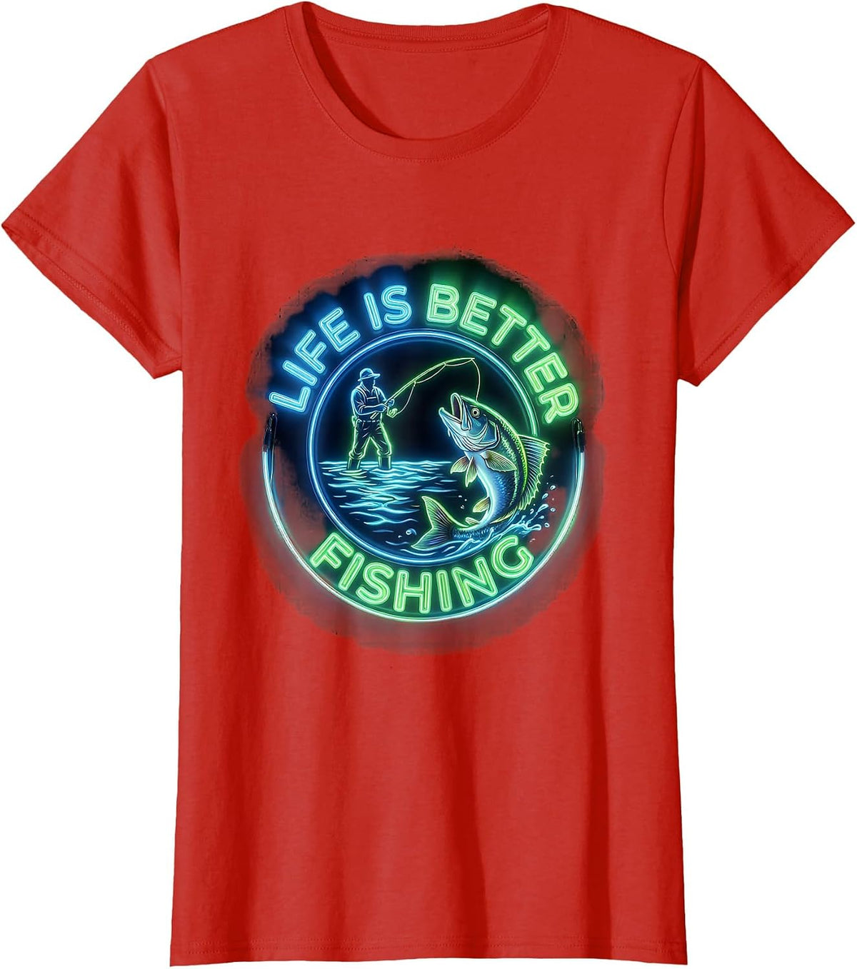 Life Is Better Fishing Men's Outdoors Design T-Shirt - Red