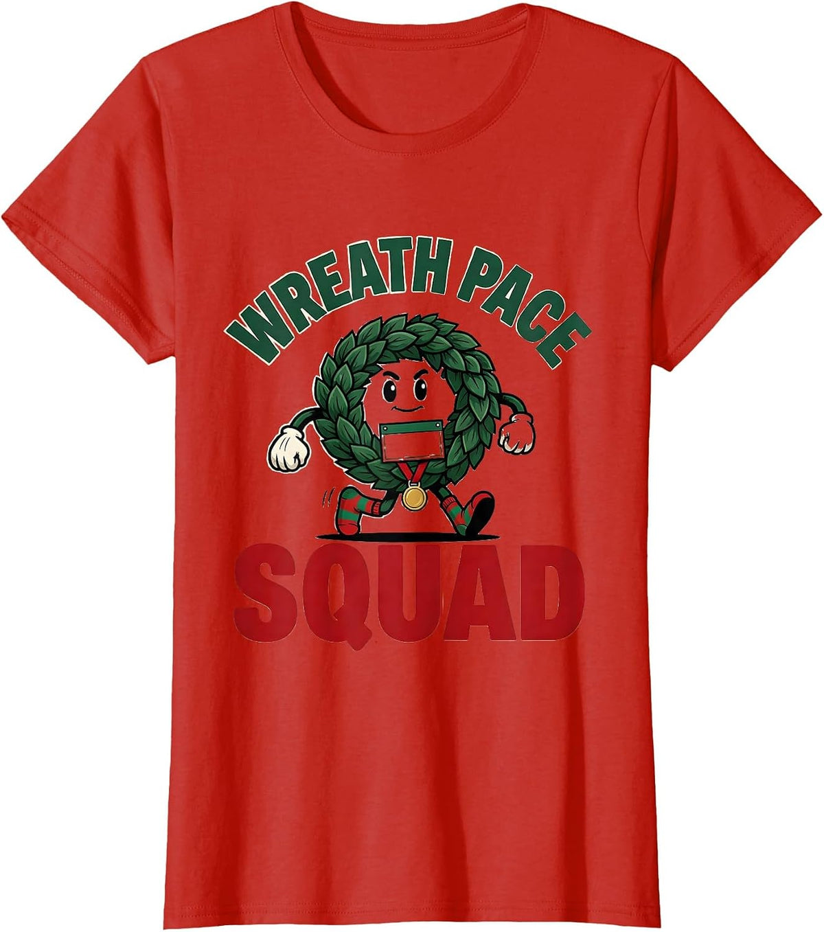 Wreath Pace Squad Funny Christmas Run 5k Squad Runner Gift T-Shirt - Red