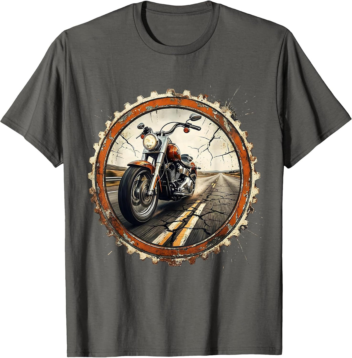 Freedom Ride Vintage Motorcycle Open Road Graphic T-Shirt - Asphalt Grey