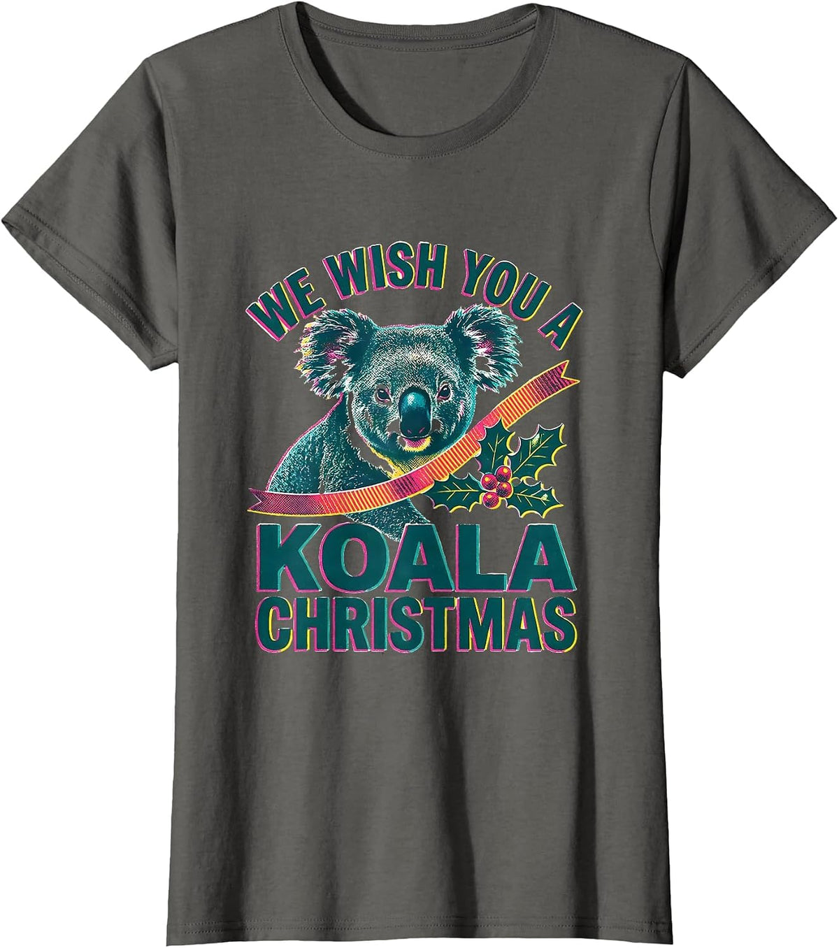 Women's We Wish You A Koala Christmas Cute Koala Lover Pun Humor T-Shirt - Asphalt Grey