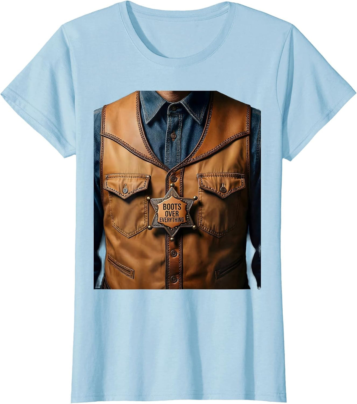 Women's Boots Over Everything Cowboy Graphic Design T-Shirt - Baby Blue
