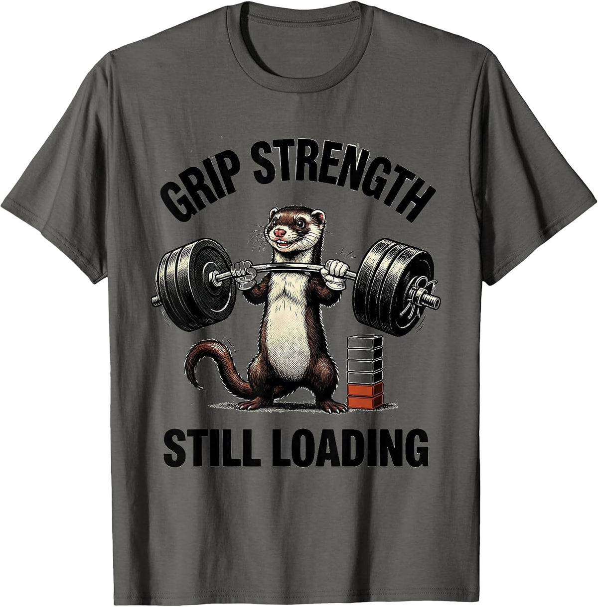 Men's Grip Strength Still Loading Funny Animal Gym Ferret T-Shirt - Asphalt Grey