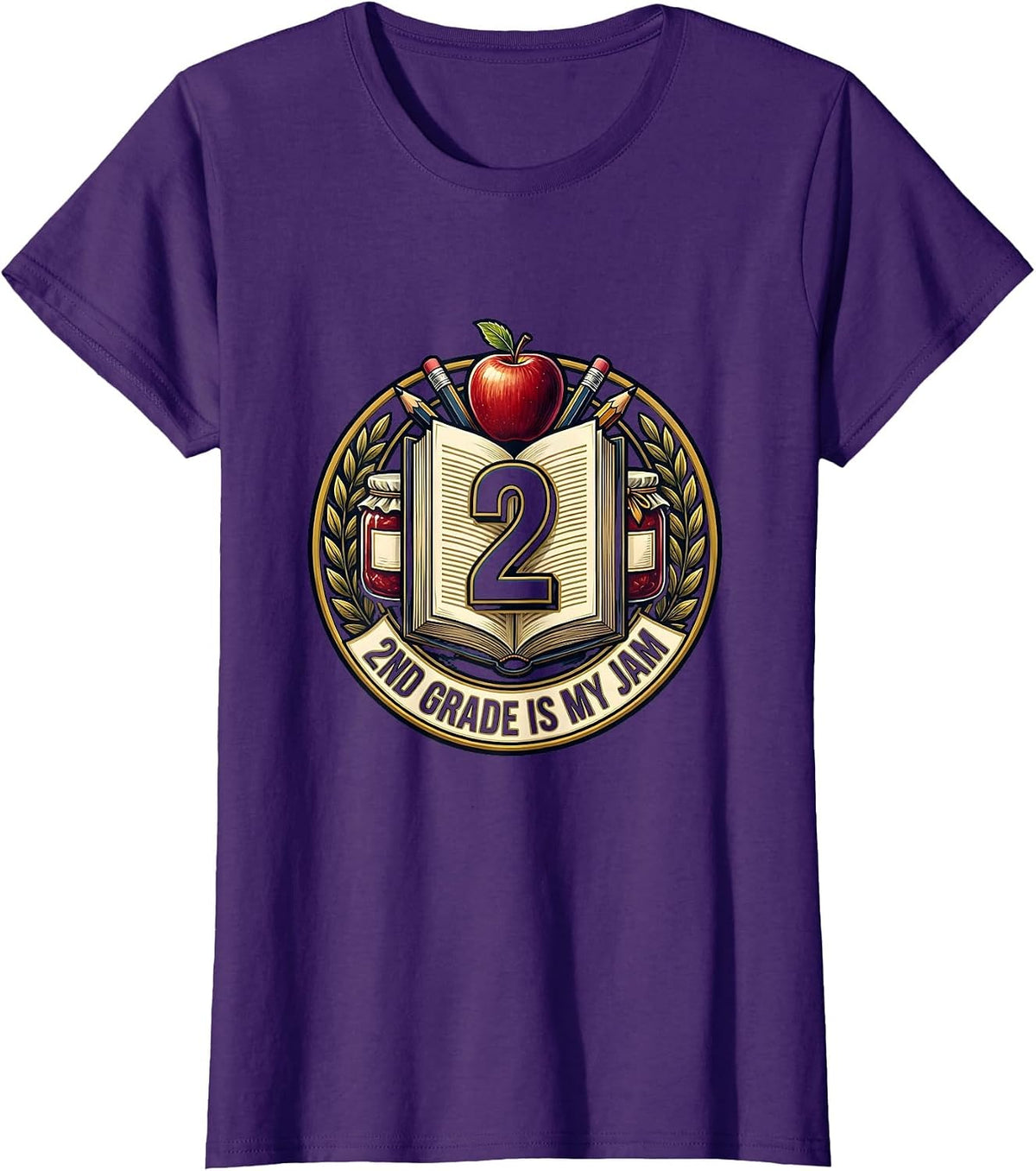 Women's 2nd Grade Is My Jam Teacher Design T-Shirt - Purple