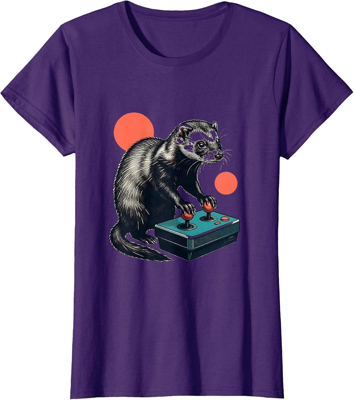Women's Chibi Ferret Arcade Console Kawaii Anime Gamer T-Shirt - Purple