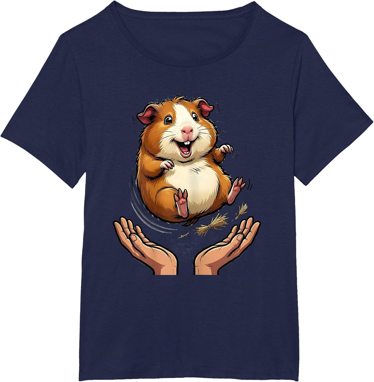 Women's Guinea Pig Popcorn Leap Cartoon Pig Lover Humor T-Shirt - Navy Blue