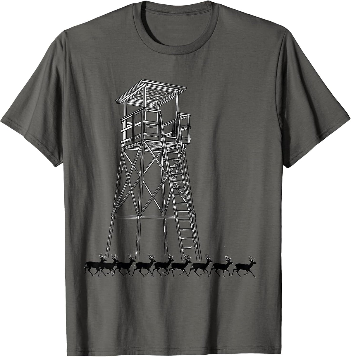 Hunting Stand Deer Buck Silhouette Funny Hunter T-Shirt - Asphalt Grey