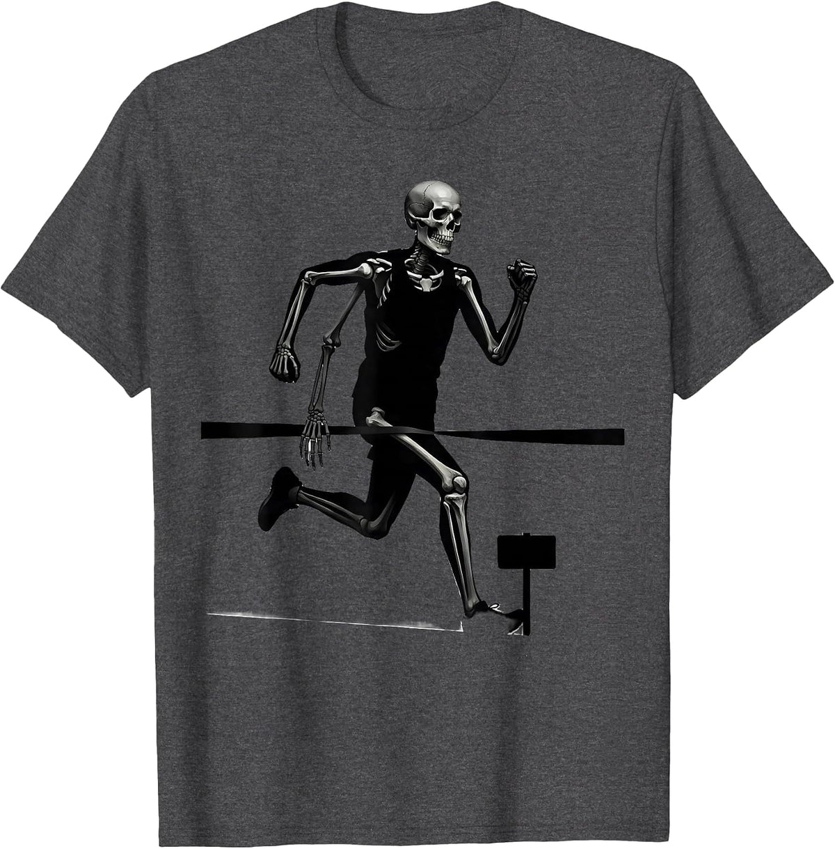 Men's Skeleton Runner Halloween 5K Fun Run Matching T-Shirt - Dark Heather Grey