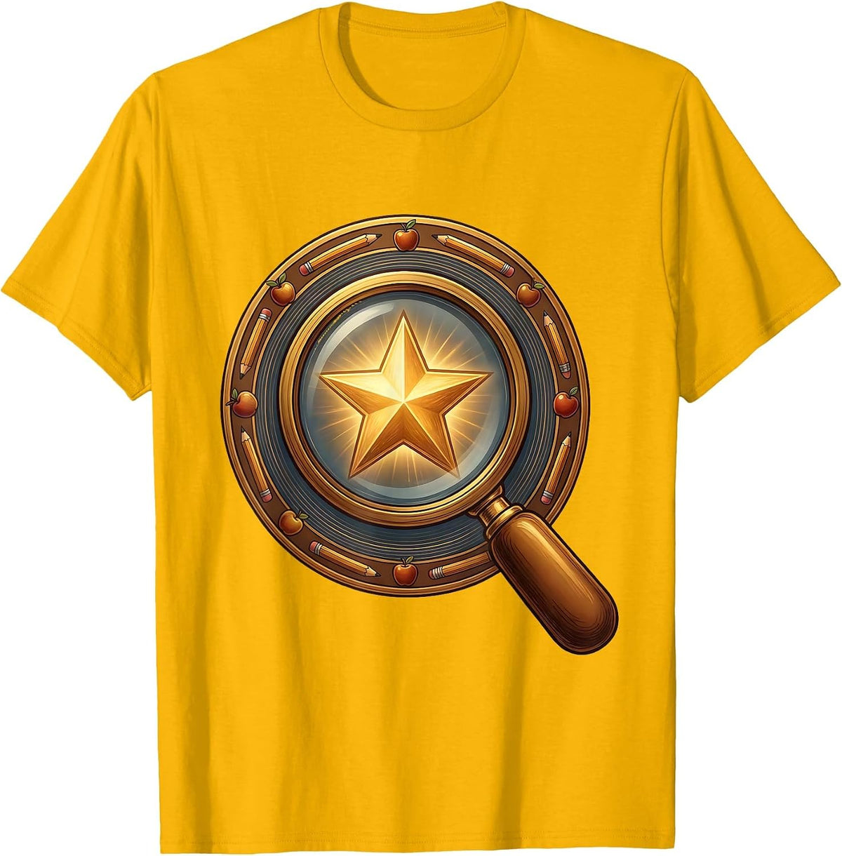 2nd Grade Teacher Magnifying Glass Gold Star T-Shirt - Golden Yellow