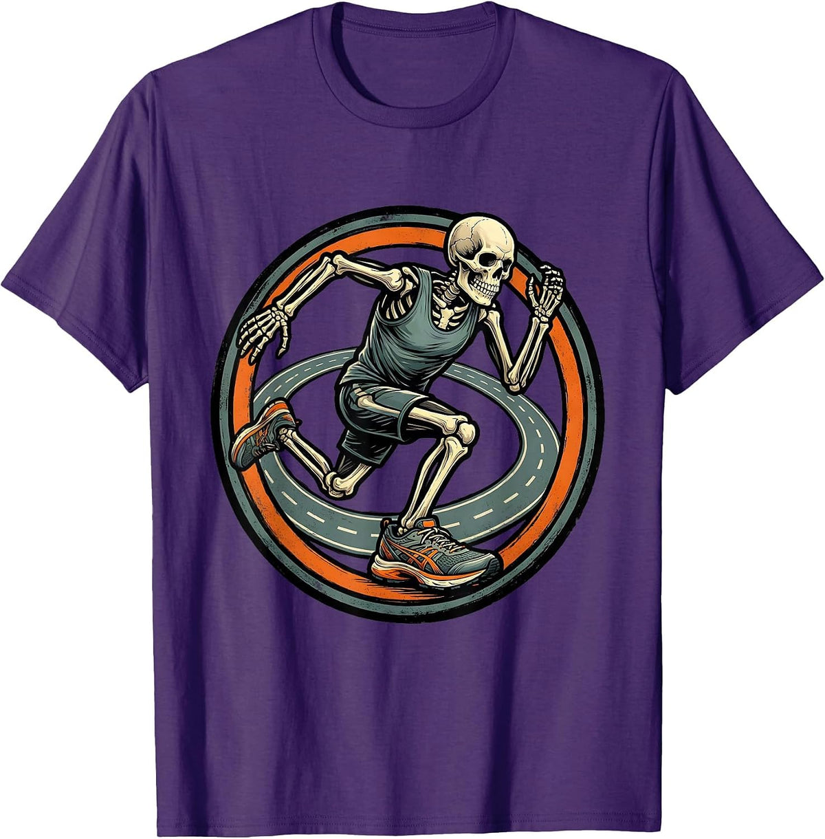 Skeleton Runner Badge Halloween Running Club Humor T-Shirt - Purple