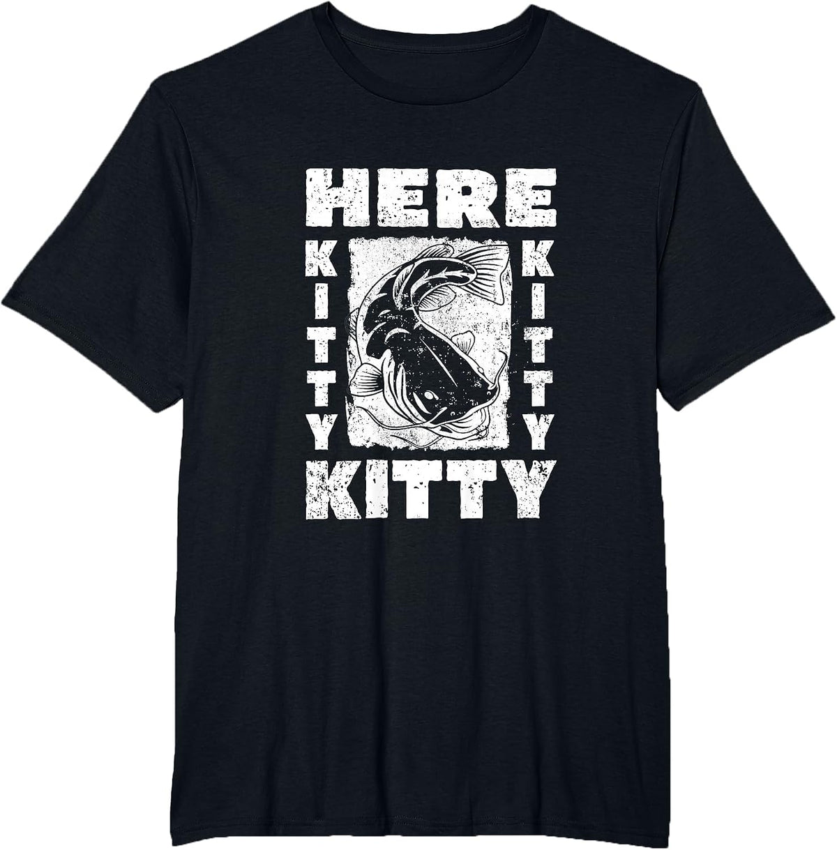 Flathead Catfish Fishing Catfish Hunter Here Kitty Kitty Pun T-Shirt - Black