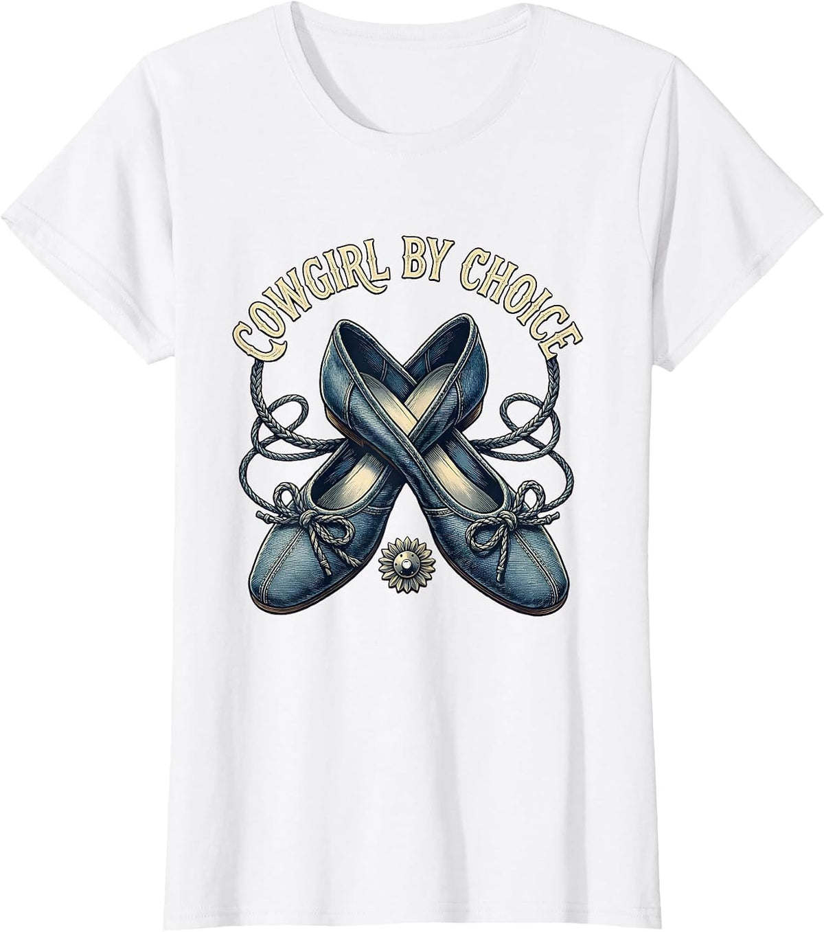 Cowgirl By Choice Denim Western Design T-Shirt - White