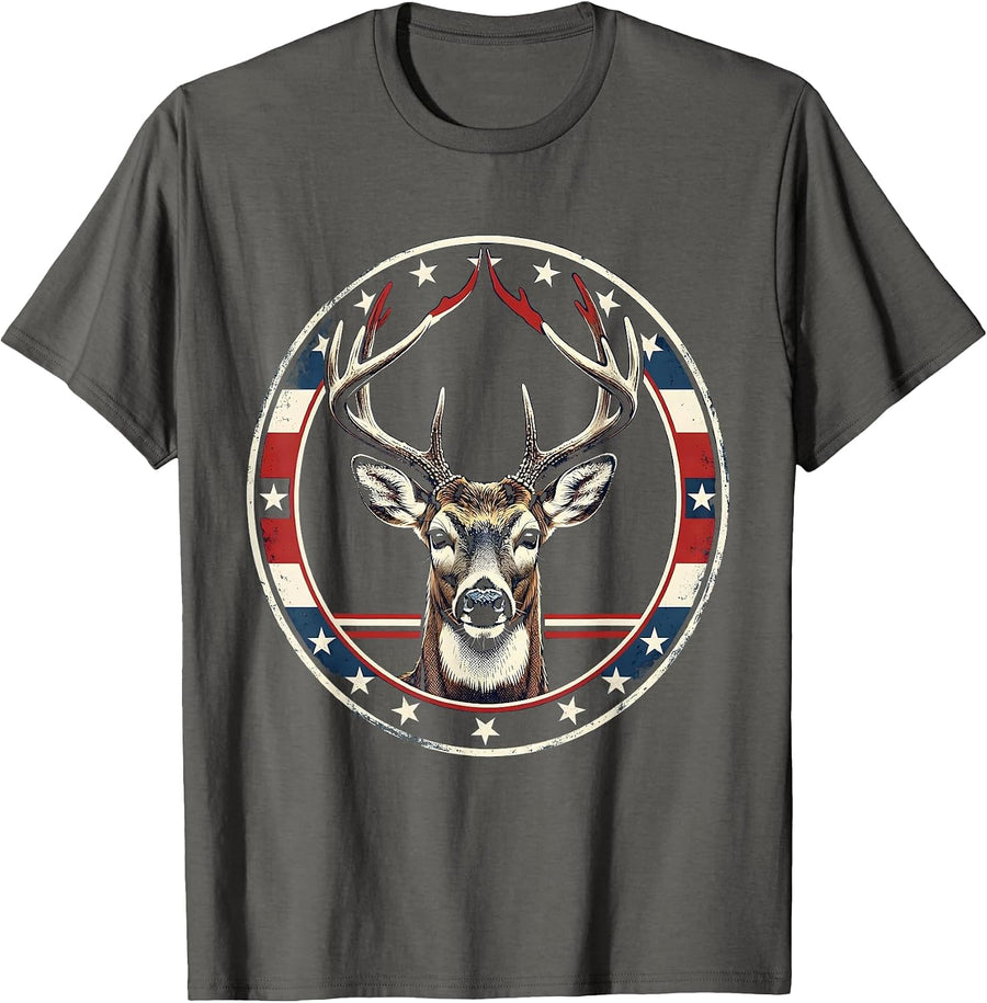 Sealed Buck Badge Patriotic Deer Hunting Humor T-Shirt - Asphalt Grey