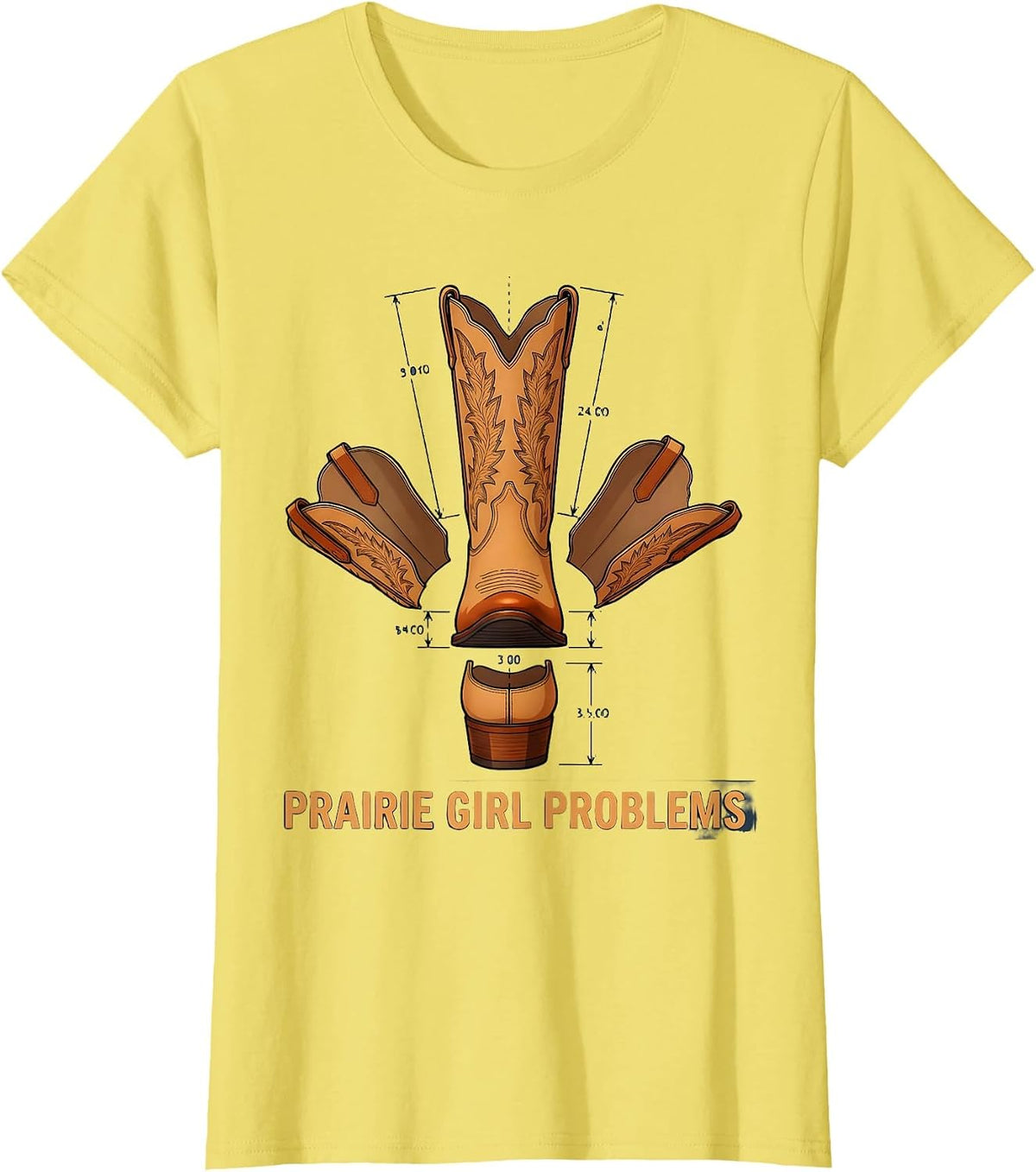 Women's Prairie Girl Problems Western Design T-Shirt - Lemon Yellow