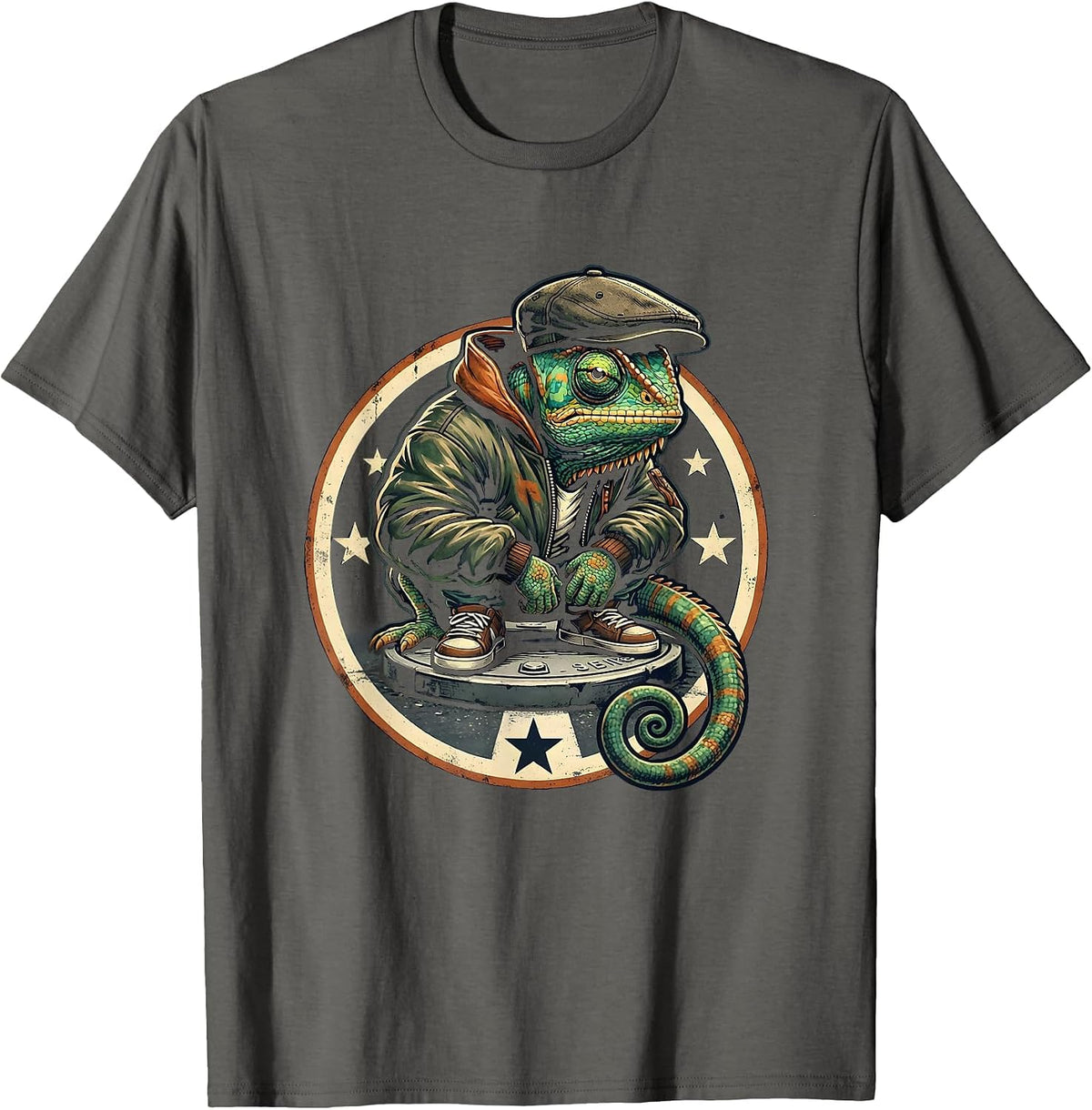 Swaggering Chameleon Y2K Vintage Hip-Hop Streetwear T-Shirt - Asphalt Grey