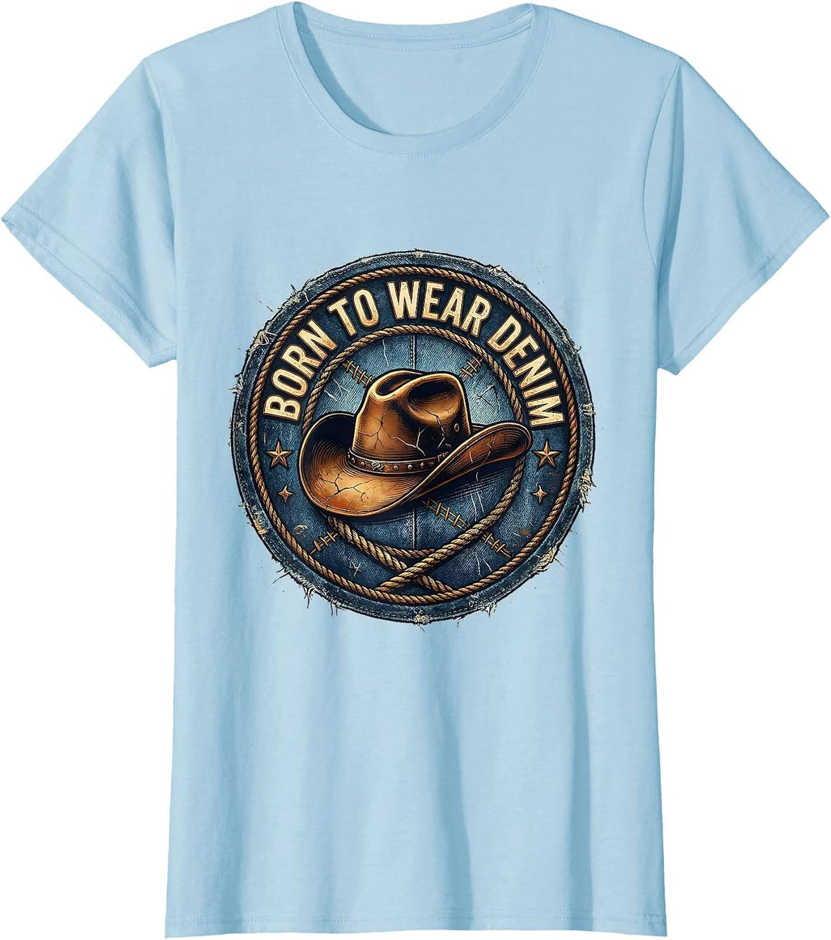 Born to Wear Denim Cowgirl Graphic Design T-Shirt - Baby Blue