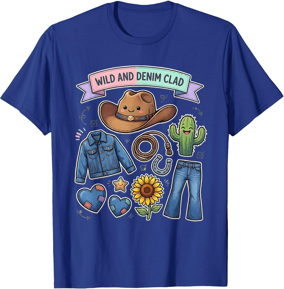 Wild and Denim Clad Cowgirl Graphic Design T-Shirt - Royal Blue