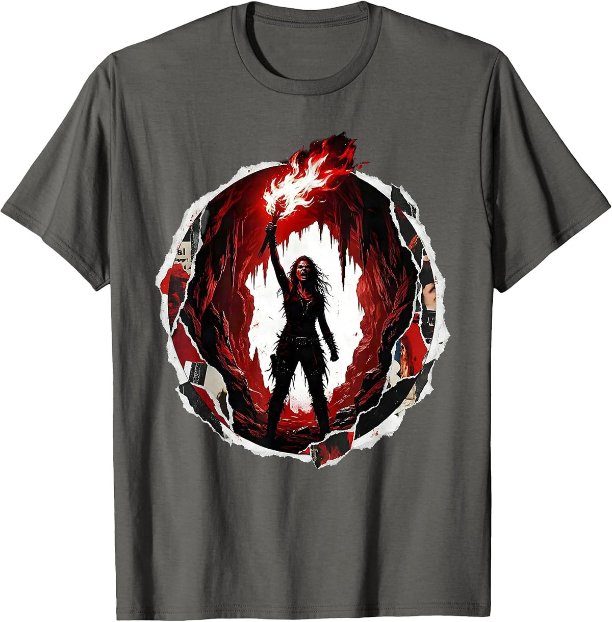 Men's Torch Bearer Dark Cave Illustration T-Shirt - Asphalt Grey