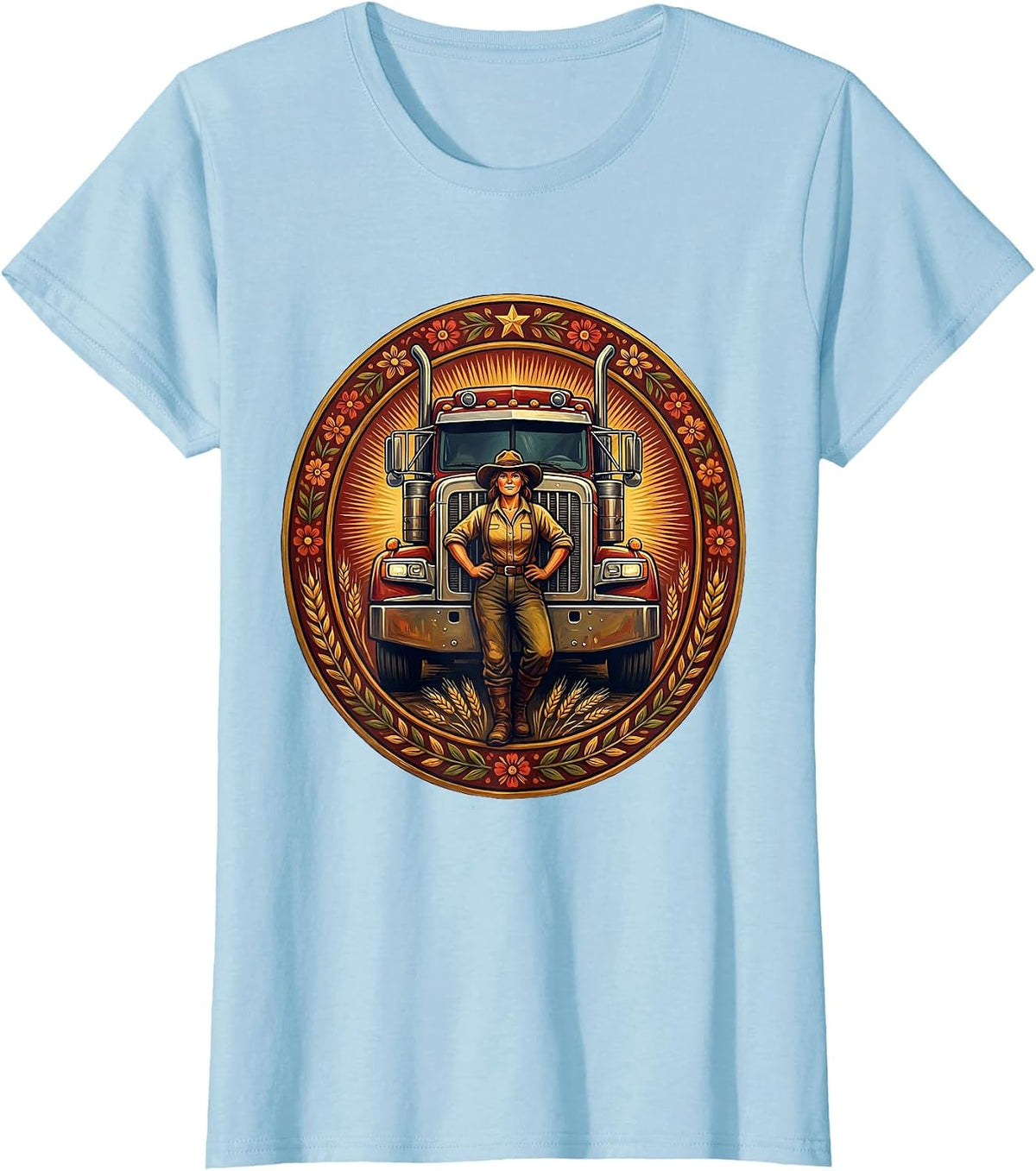 Labor Day Truck Driver Big Rig Illustration T-Shirt - Baby Blue