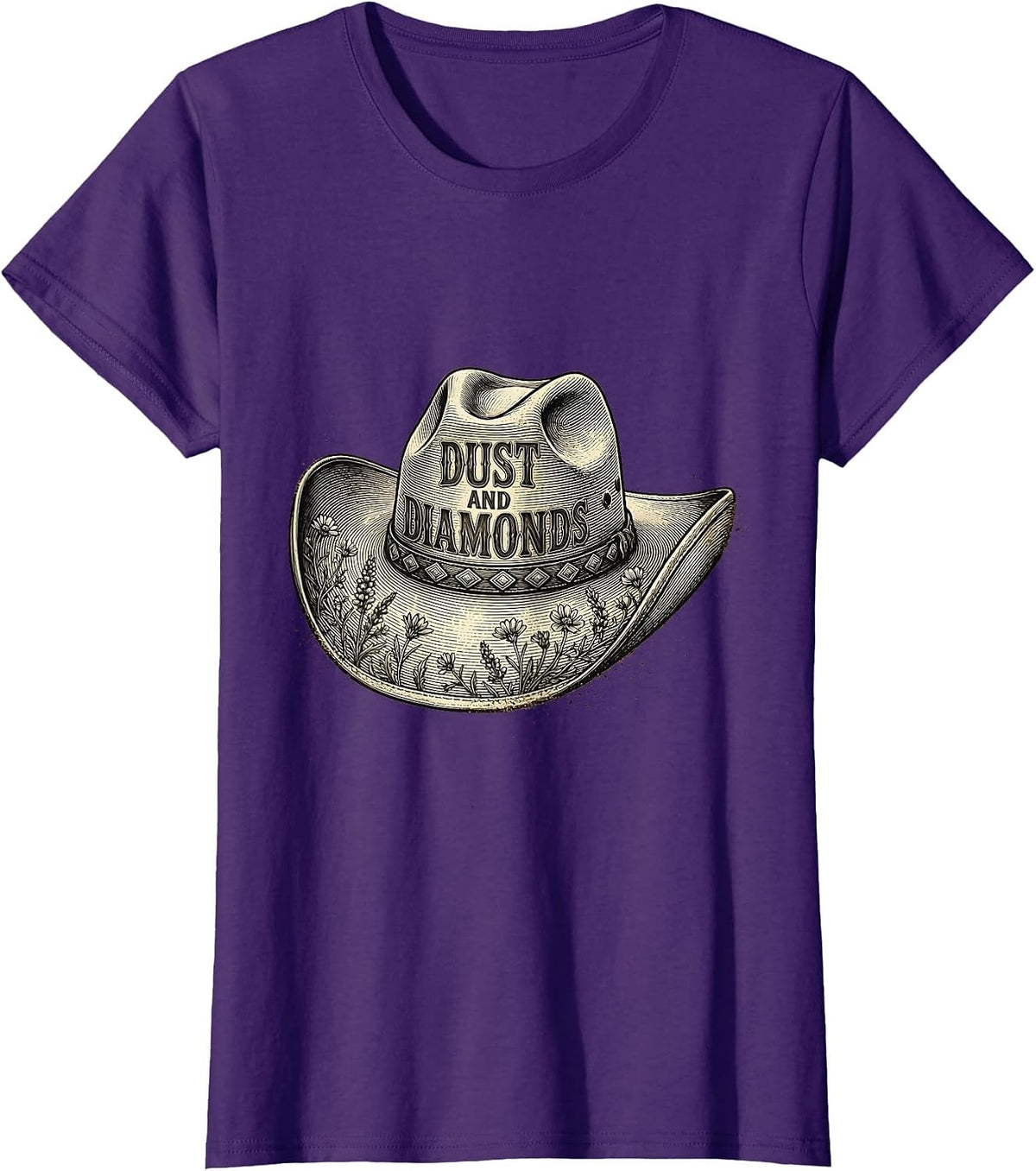 Women's Dust and Diamonds Cowgirl Western Design T-Shirt - Purple