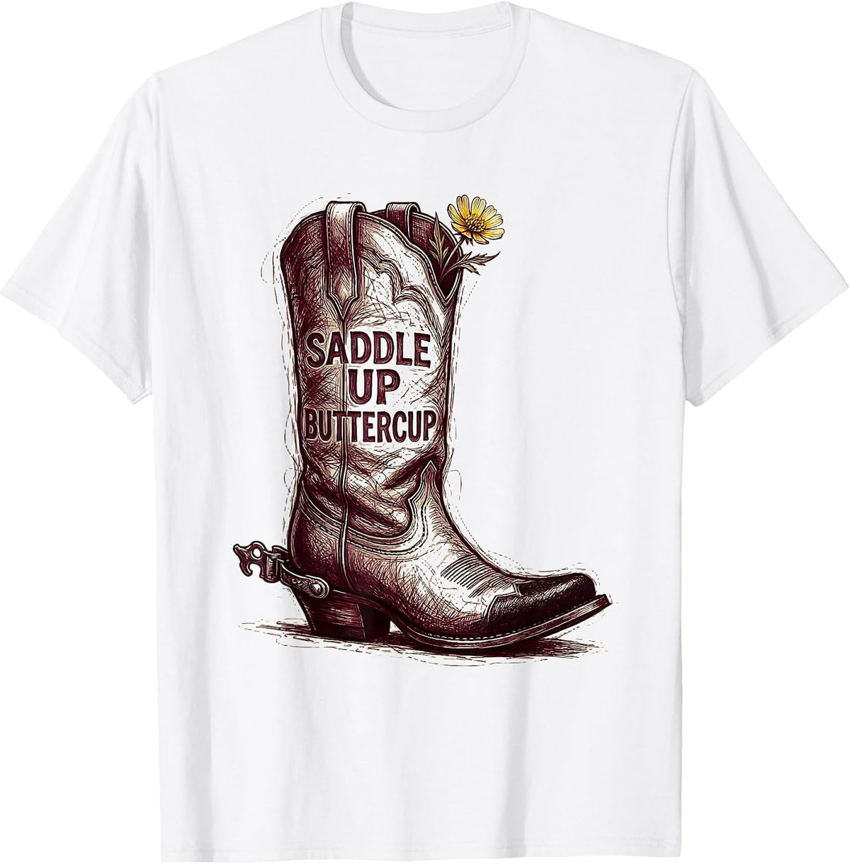 Men's Saddle Up Buttercup Cowgirl Western Design T-Shirt - White