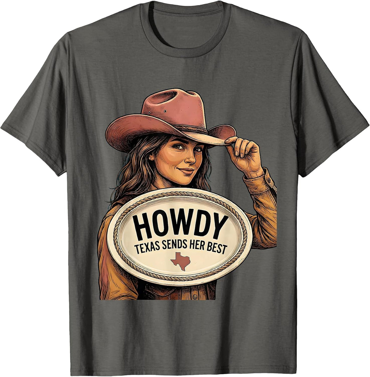 Howdy Texas Sends Her Best Western Cowgirl Texas Girl Gift T-Shirt - Asphalt Grey
