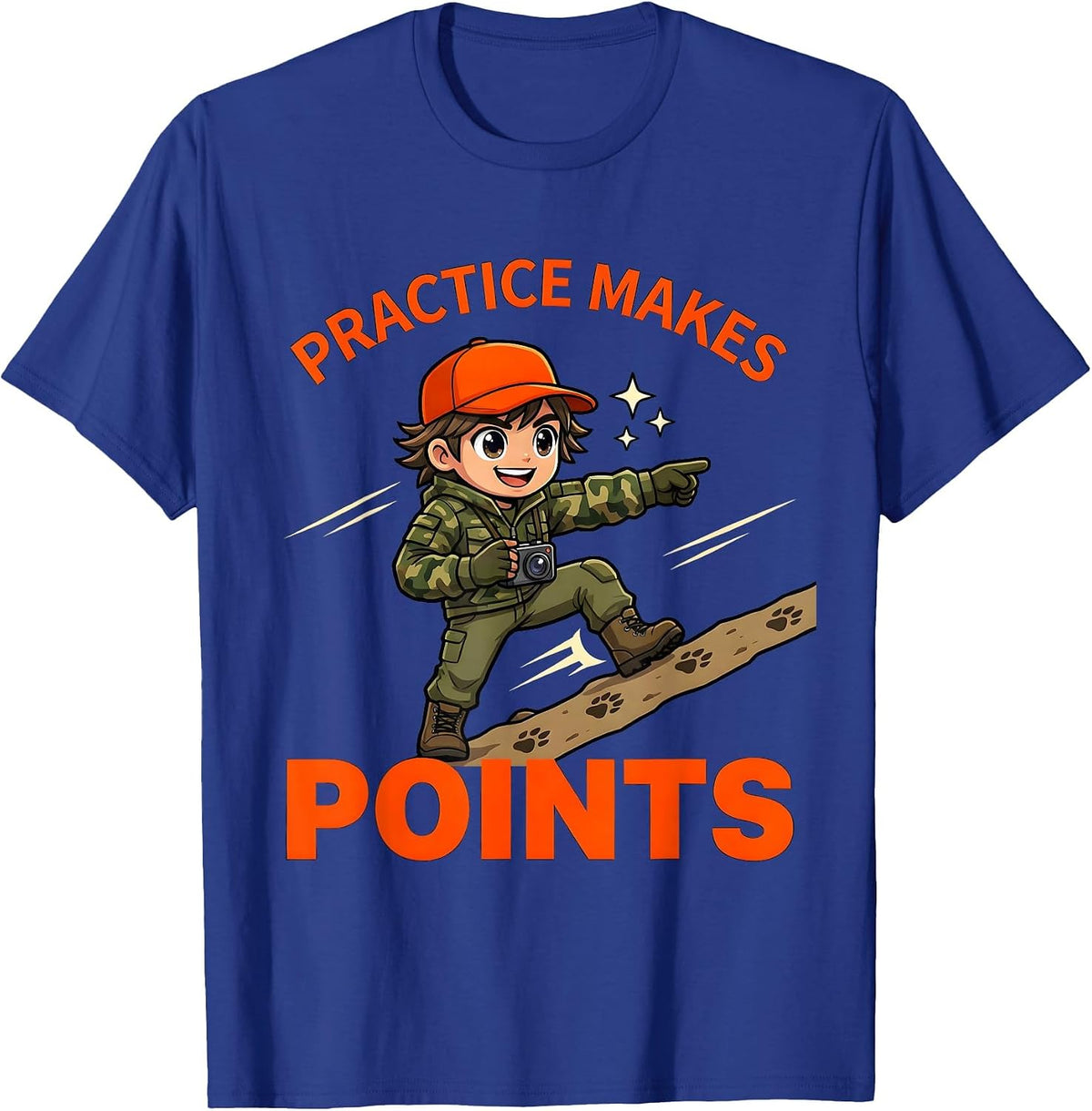 Men's PRACTICE MAKES POINTS Funny Deer Hunter Hunting Camp T-Shirt - Royal Blue