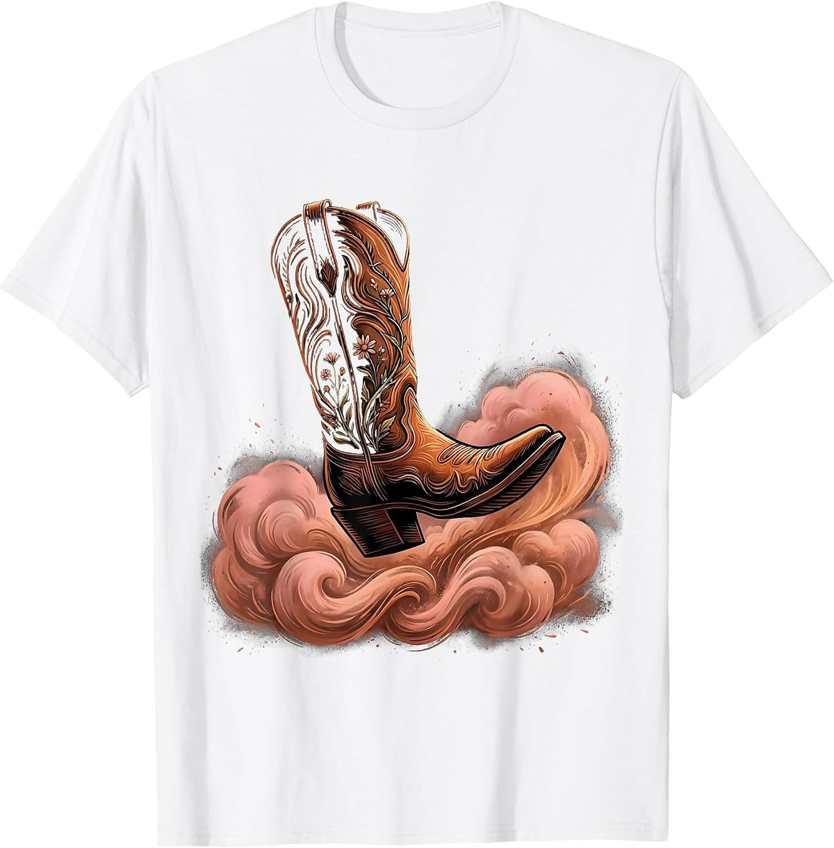 Cowgirl Boot Kicking Dust Western Graphic T-Shirt - White