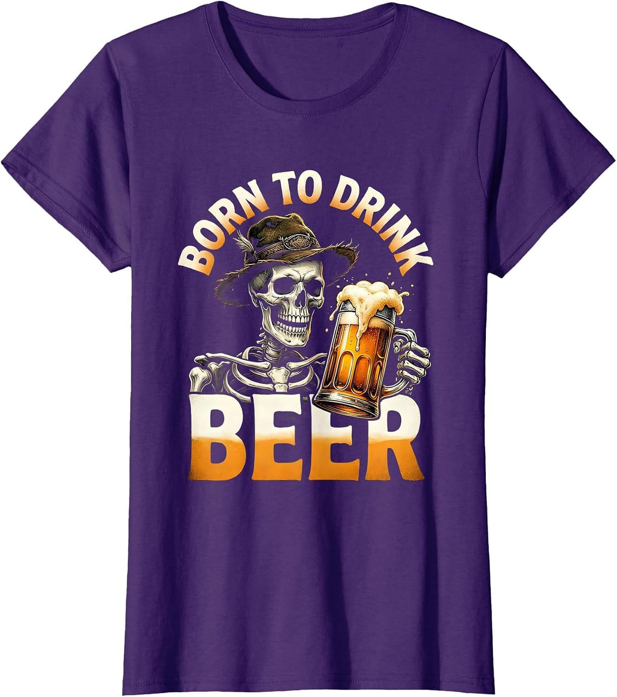 Women's Born to Drink Beer Oktoberfest Graphic Design T-Shirt - Purple