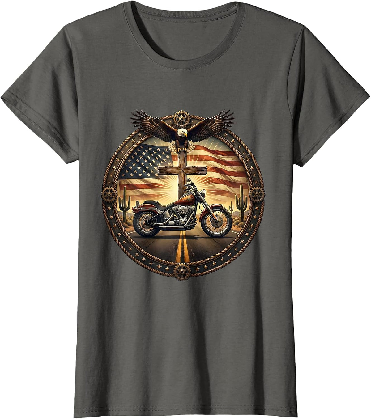 Women's Vintage Motorcycle Desert Road USA Graphic T-Shirt - Asphalt Grey