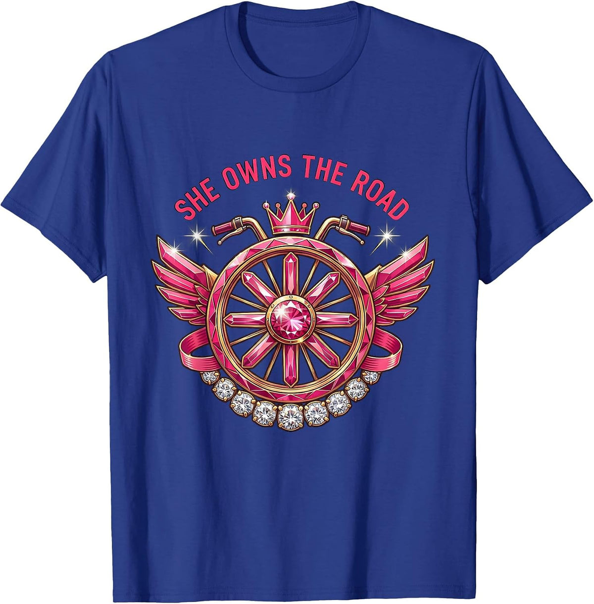 She Owns The Road Motorcycle Design T-Shirt - Royal Blue
