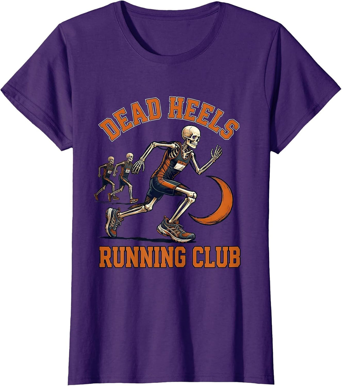 Women's Dead Heels Running Club Funny Skeleton Halloween Runner T-Shirt - Purple