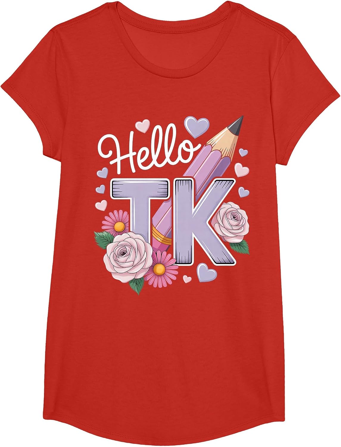 Hello TK Transitional Kindergarten Student TK Teacher T-Shirt - Girls Red