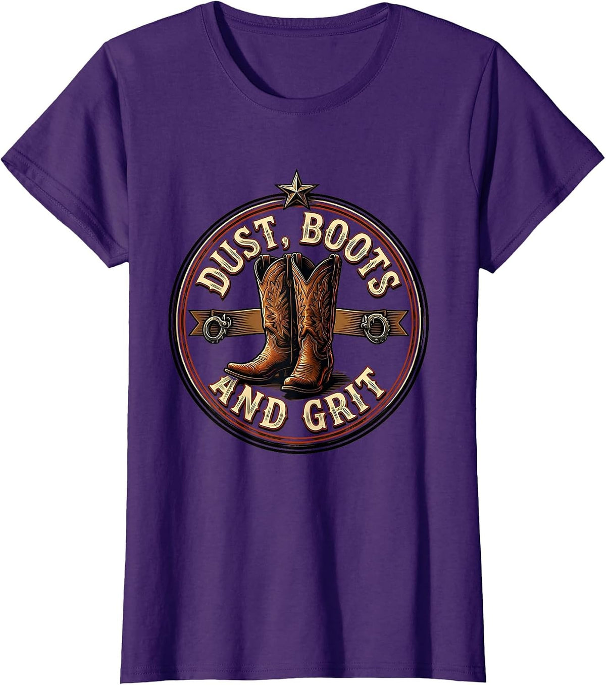 Women's Dust Boots and Grit Cowgirl Western Design T-Shirt - Purple