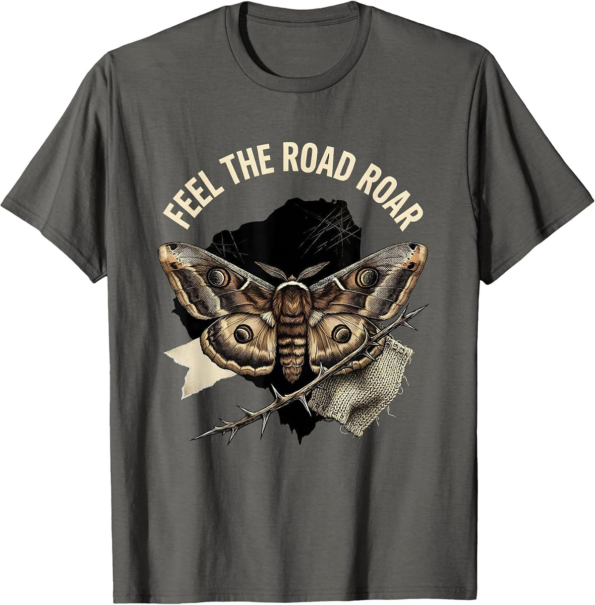 Feel the Road Roar Motorcycle Riding Design T-Shirt - Asphalt Grey