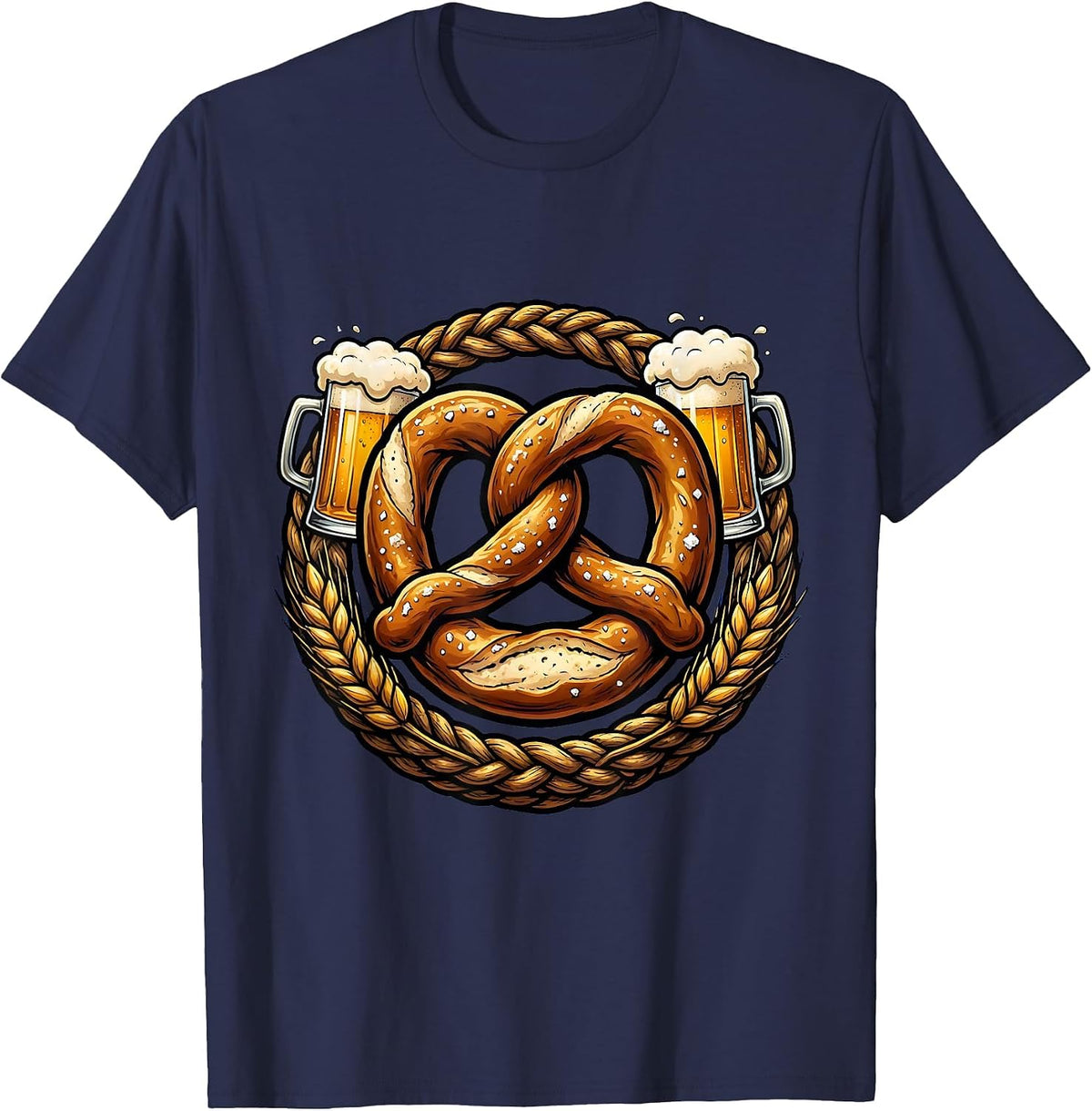 Men's Bold Pretzel Graphic Oktoberfest Design T-Shirt - Navy Blue
