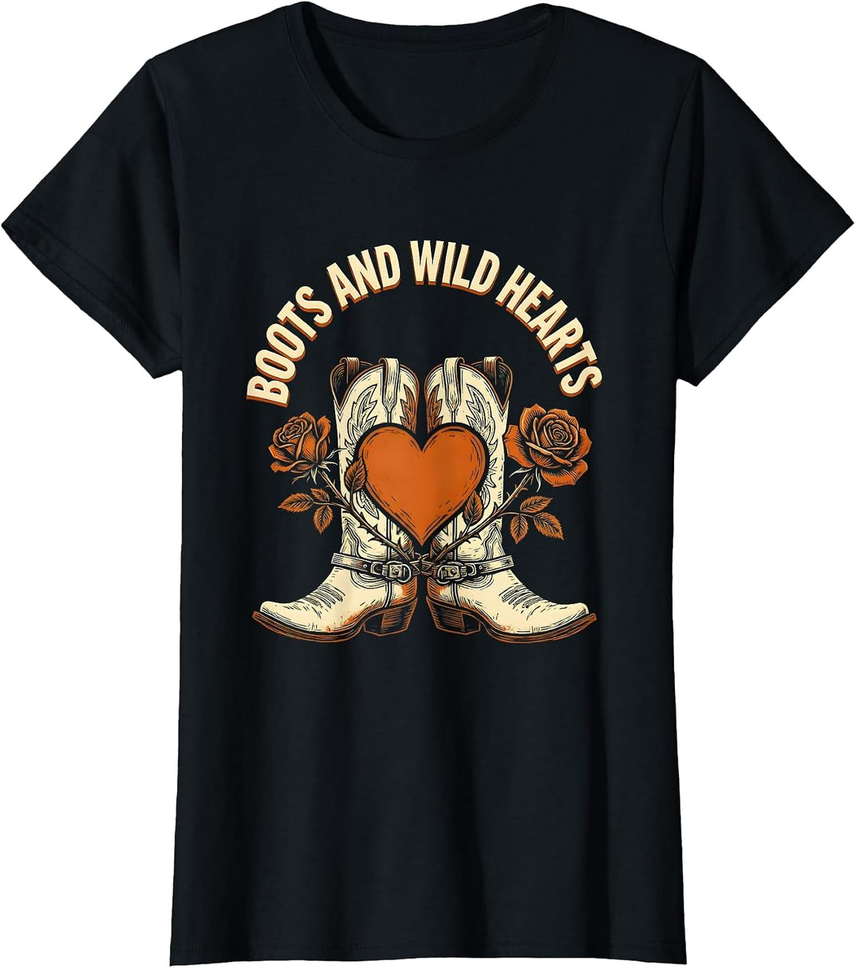Women's Boots and Wild Hearts Western Design T-Shirt - Black