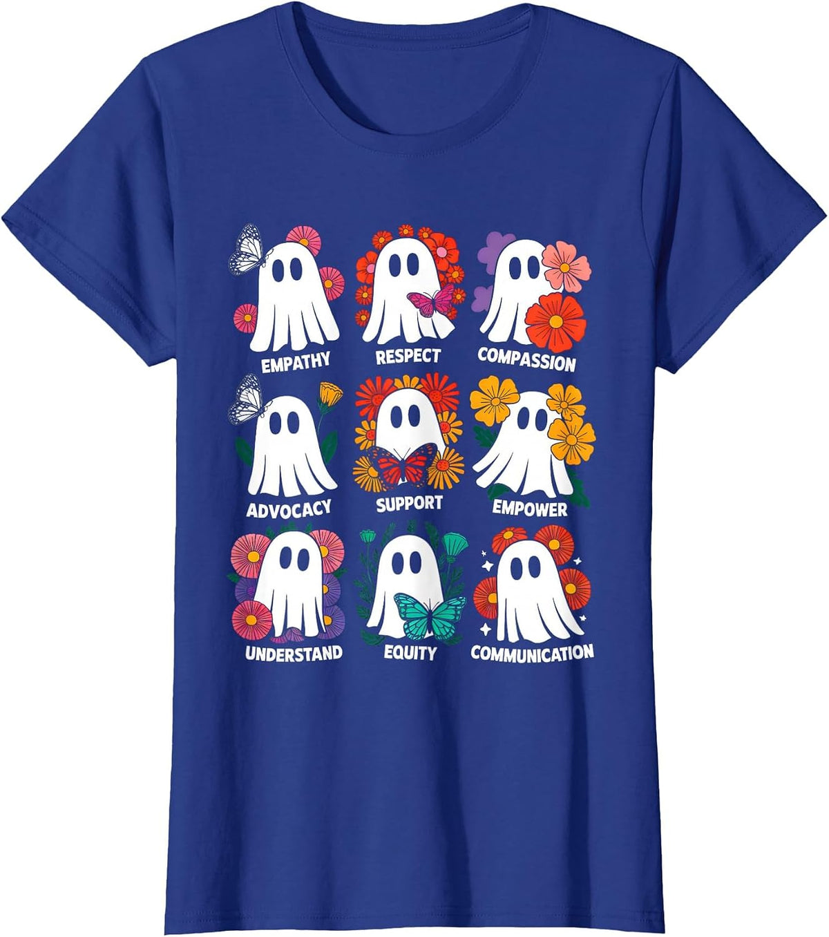 Cute Ghost Floral Social Worker Halloween Retro Social Work T-Shirt - Royal Blue