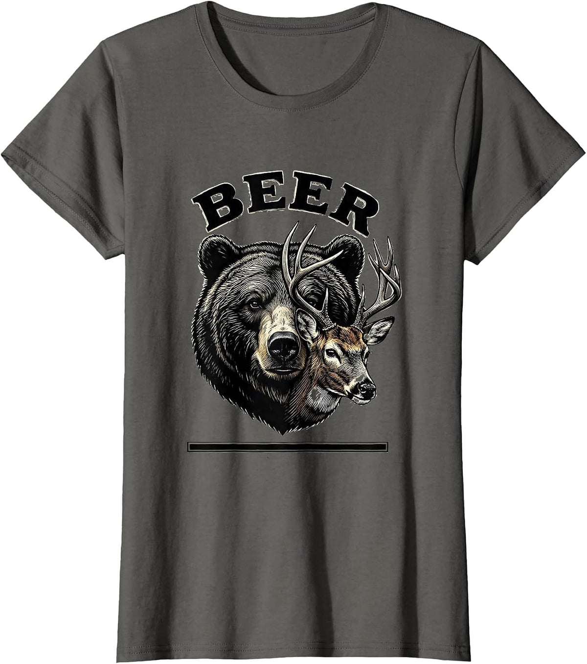 Women's BEER Vintage Bear Deer Funny Hunting Drinking Humor T-Shirt - Asphalt Grey