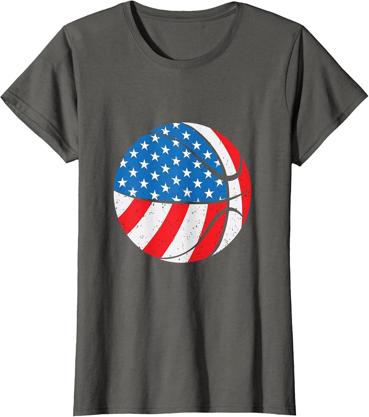 Basketball Ball 4th of July American Flag Patriotic T-Shirt - Asphalt Grey