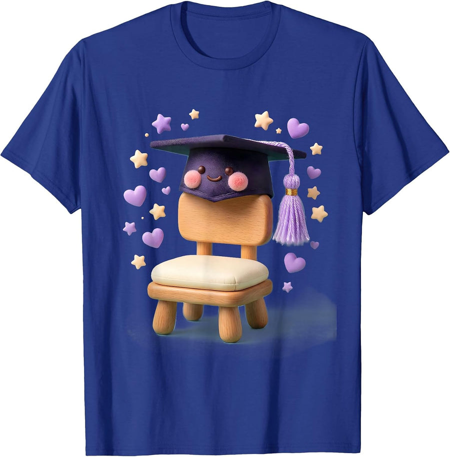 2nd Grade Teacher Graduation Cap Tiny Chair Gift T-Shirt - Royal Blue