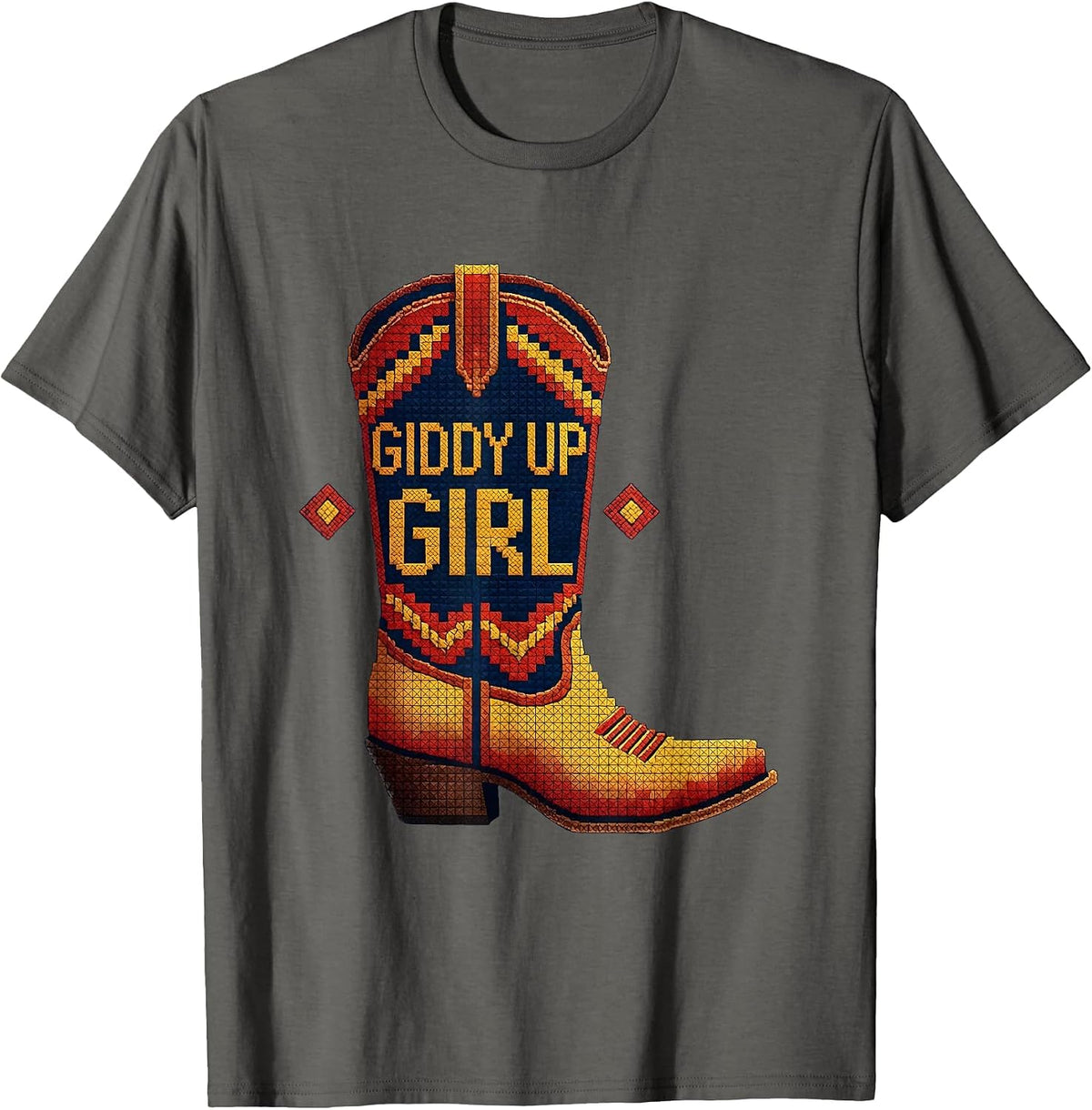 Giddy Up Girl Cowgirl Western Design T-Shirt - Asphalt Grey