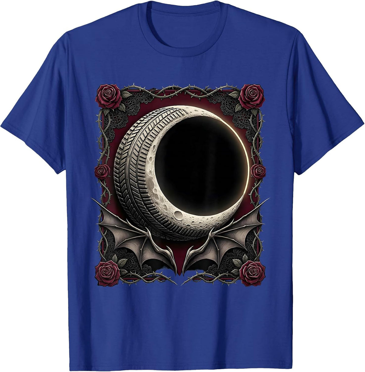 Men's Crescent Moon Motorcycle Tire Tread Biker Design T-Shirt - Royal Blue